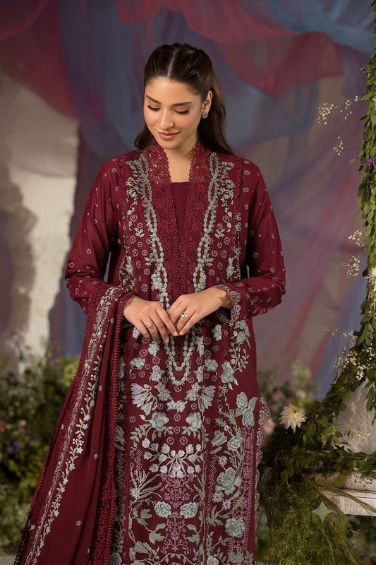Sobia Nazir Dhanak 3pc ( Maroon )
