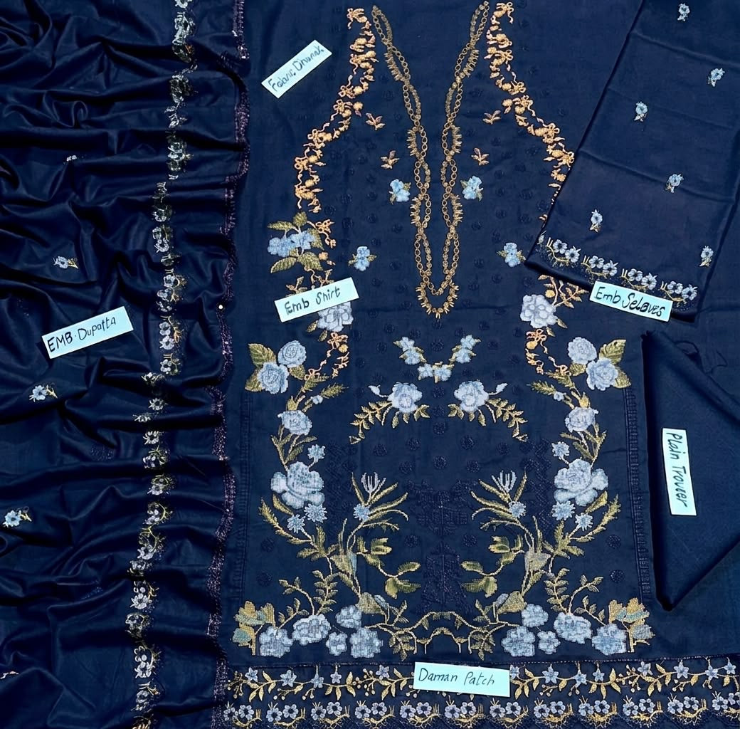 Sobia Nazir Dhanak 3pc ( Navy blue )