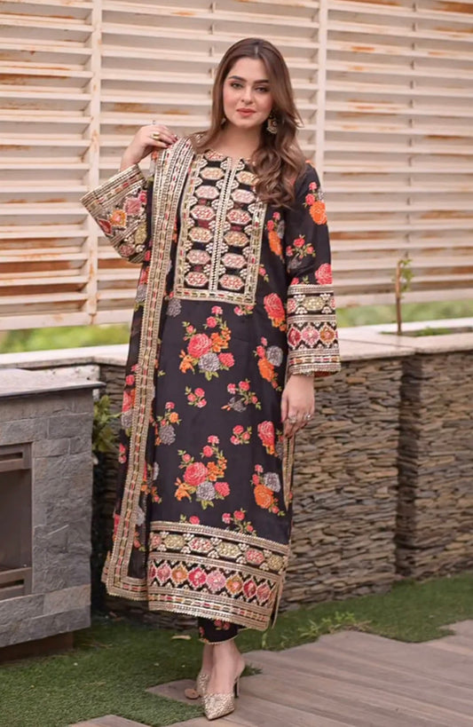 Aneela’s 3pc Read To Wear Duptta Silk